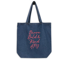 Load image into Gallery viewer, Brave Bold and Kind AF Organic denim tote bag
